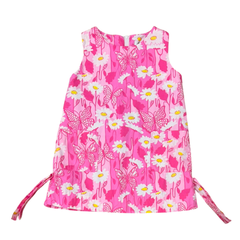 Lilly Pulitzer White Label Girls Sz 3T Shift Dress Pockets Daisy Butterfly Pink